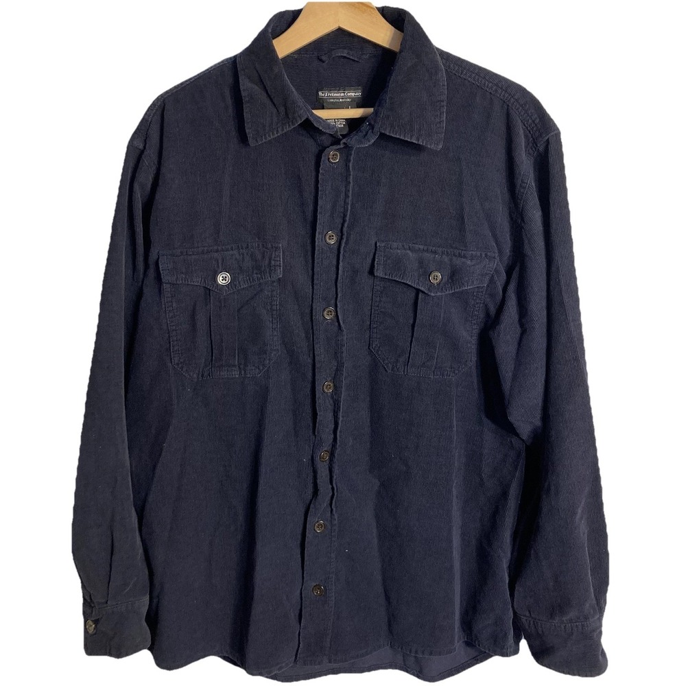 Vtg J Peterman Corduroy Button Up Shirt Mens Large Black Grandfather